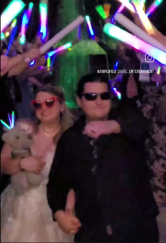 Bride and groom at wedding reception